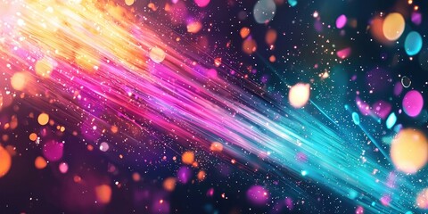 Fototapete - Bright Colorful Light Rays with Bokeh Effect and Sparkle Background