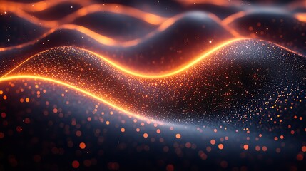 Wall Mural - this flowing representation of big data with glowing particles and waves symbolizes the dynamic natu