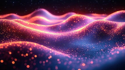 Wall Mural - this flowing representation of big data, with its glowing dots and waves, creates a sense of depth a
