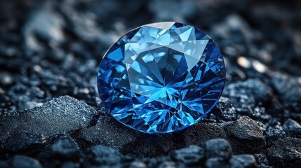 Wall Mural - This close-up view displays the vivid color and clarity of a stunning blue sapphire gemstone.