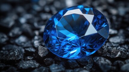 Wall Mural - This close-up view displays the vivid color and clarity of a stunning blue sapphire gemstone.