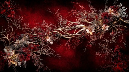 Aufkleber - Intricate thai pattern with interwoven branches artistic nature digital artwork dark background aesthetic viewpoint