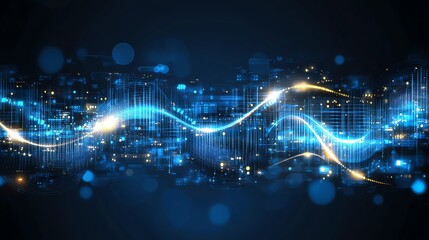 Wall Mural - futuristic digital wave with glowing blue lights and abstract patterns. perfect for tech themes, inn