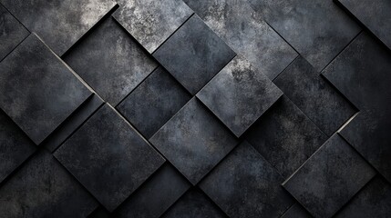 Wall Mural - The diagonal arrangement of dark textured square tile pieces