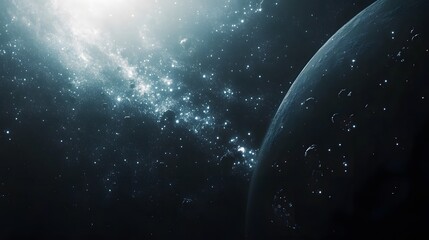 Wall Mural - Stunning View of a Dark Galaxy with Twinkling Stars and Planet