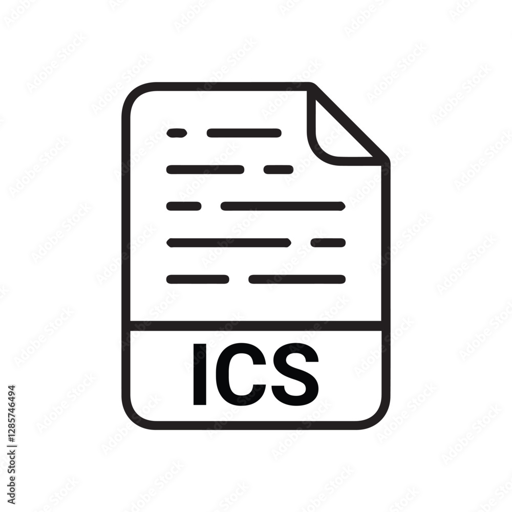 ICS file icon set. ICS file type symbol. File ICS format icon in black ...