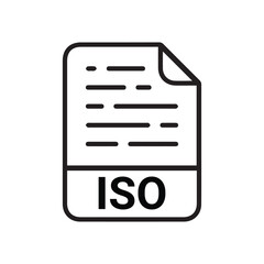 ISO file icon set. ISO file type symbol. File ISO format icon in black filled and outlined style isolated on transparent background. Ideal for technology or data related content, vector illustration.