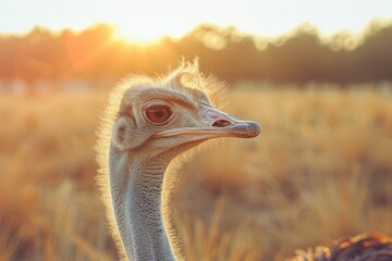 Detailed Visual  of Soft Focus of an Ostrich at a Farm on a Sunny Day