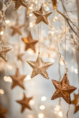 Aufkleber - Christmas Star Ornaments Hanging Amid Twinkling Lights Magical Holiday Decor : Generative AI