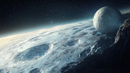 Wall Mural - Otherworldly vista featuring a planet rising over a barren landscape