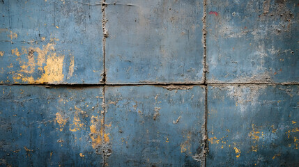 Poster - Weathered Blue Concrete Wall Texture with Peeling Paint and Cracks for Rustic Industrial Background : Generative AI
