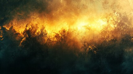 Wall Mural - Abstract golden sky resembling a blazing fire with dark undergrowth