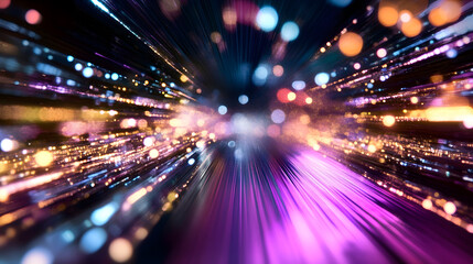 Leinwandbilder - Vibrant Abstract Light Trails Bokeh Effect Stunning Night Background : Generative AI