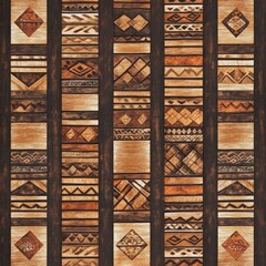 Poster - Detailed Geometric Patterns on Wooden Surface in Rich Brown Tones