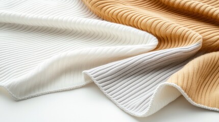 Poster - Textured Fabric with Wavy Lines in White and Gold Tones