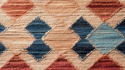 Poster - Colorful Diamond Pattern Textile with Geometric Design and Textures