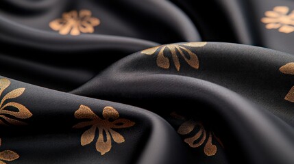 Poster - Elegant Black Fabric with Golden Floral Pattern for Vintage Style