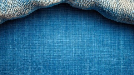 Poster - Textured Blue Fabric Background with Beige Linen Edge Detail