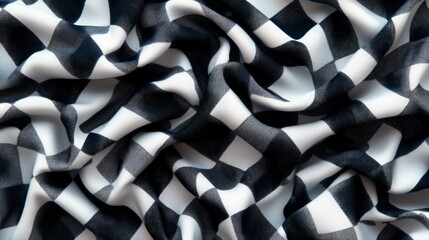 Poster - Black and White Checkered Pattern Fabric Ribbons on Smooth Surface