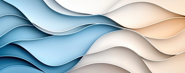 Poster - Soft Flowing Waves with Gentle Gradient in Blue and Beige Tones