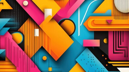Aufkleber - Vibrant Geometric Abstract Background with Bold Colors and Shapes