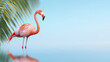 © nuttachet chinavong - vibrant flamingo stands gracefully by tranquil water body, surrounded by lush greenery, evoking serene tropical atmosphere