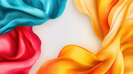 Fototapete - Colorful Silks in Red, Blue, and Yellow Draped Over Soft Background