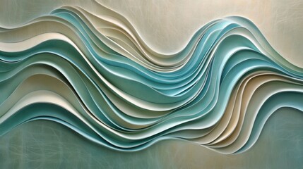 Wall Mural - The abstract sculpture displays flowing shapes in soft shades of blue