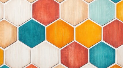 Aufkleber - Colorful Hexagonal Tiles in Vibrant Patterns for Interior Design
