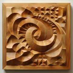 Poster - Intricate Wood Carving with Swirling Patterns and Geometric Shapes