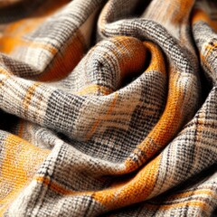 Poster - Cozy Textile Fabric with Orange and Gray Checkered Pattern Detail