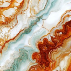 Aufkleber - Abstract Fluid Art with Orange and Turquoise Swirls on Canvas