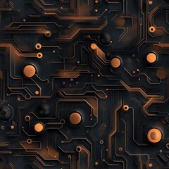 Leinwandbilder - Abstract Circuit Board Design with Orange Highlights on Dark Background
