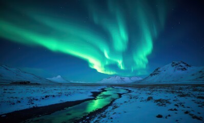 Sticker - Majestic aurora over snowy landscape