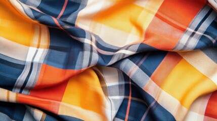 Poster - Colorful Fabric Texture with Orange, Blue, and Yellow Plaid Pattern