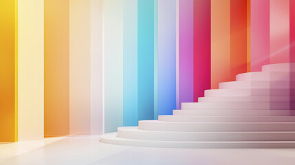 Wall Mural - surreal podium with colorful gradient background and steps, creating vibrant atmosphere