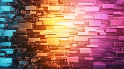 Fototapete - Abstract Digital Background with Colorful Geometric Shapes and Light