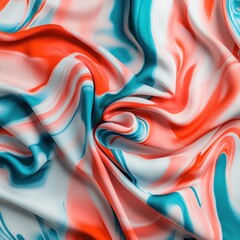 Poster - Abstract Silk Fabric with Colorful Swirls in Blue and Red Tones