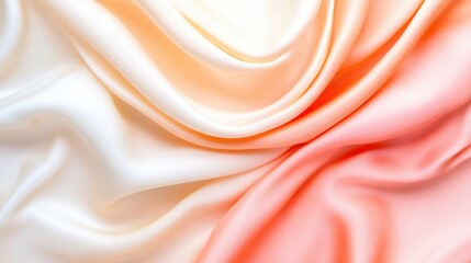 Fototapete - Smooth Elegant Satin Fabric Texture in Soft White and Peach Hues