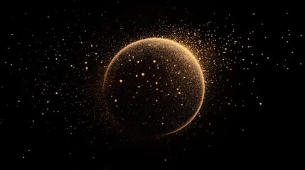 Wall Mural - Glowing golden sphere surrounded by floating particles against a dark cosmic background