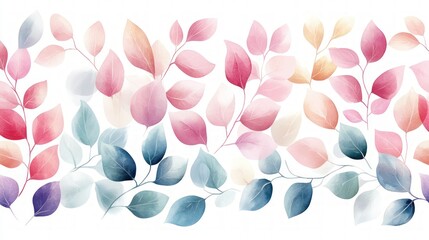 Poster - Soft Watercolor Leaves in Shades of Pink and Blue for Background Art