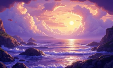 Sticker - Serene sunset over ocean waves