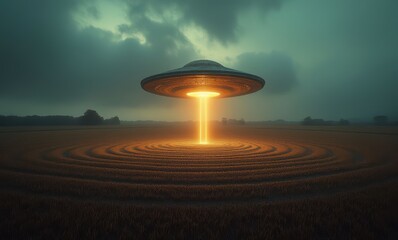 Poster - Mysterious UFO above crop circles