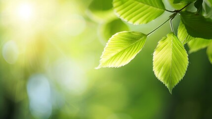 Wall Mural - close-up of fresh green leaves bathed in warm sunlight, symbolizing balance and renewal, ideal for e