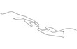 © simplex_line - Single line drawing of romantic or helping concept, Two hands reaching out towards each other drawn by continuous one line. Continuous one line drawing of hands holding each other.