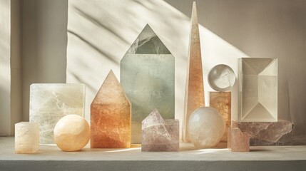 Wall Mural - Assorted shapes and structures of crystals are displayed in sunlight