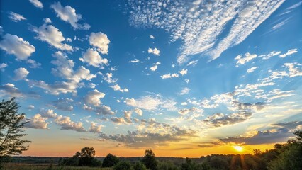 Poster - Breathtaking Sunrise View With Clouds in the Blue Sky. Generative AI