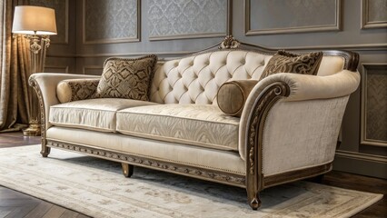 Sticker - Elegant Living Room Sofa With Classic Design and Detailing. Generative AI