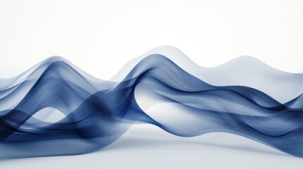 Wall Mural - Abstract waves of blue fabric floating over a white background