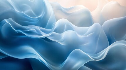 Wall Mural - Abstract blue and white wavy smoke or fabric art